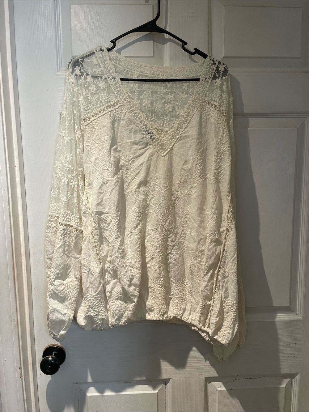 Lane Bryant Cream Lace-Trim Peasant 100% Cotton Top Size 22/24 - Picture 2 of 8